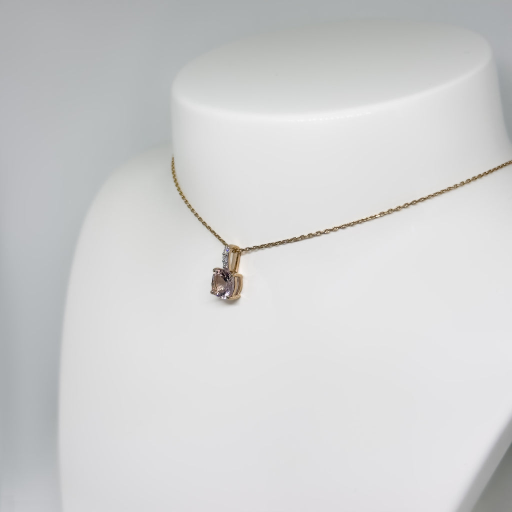 14k ruusukultainen Morganiitti/Timanttiriipus
