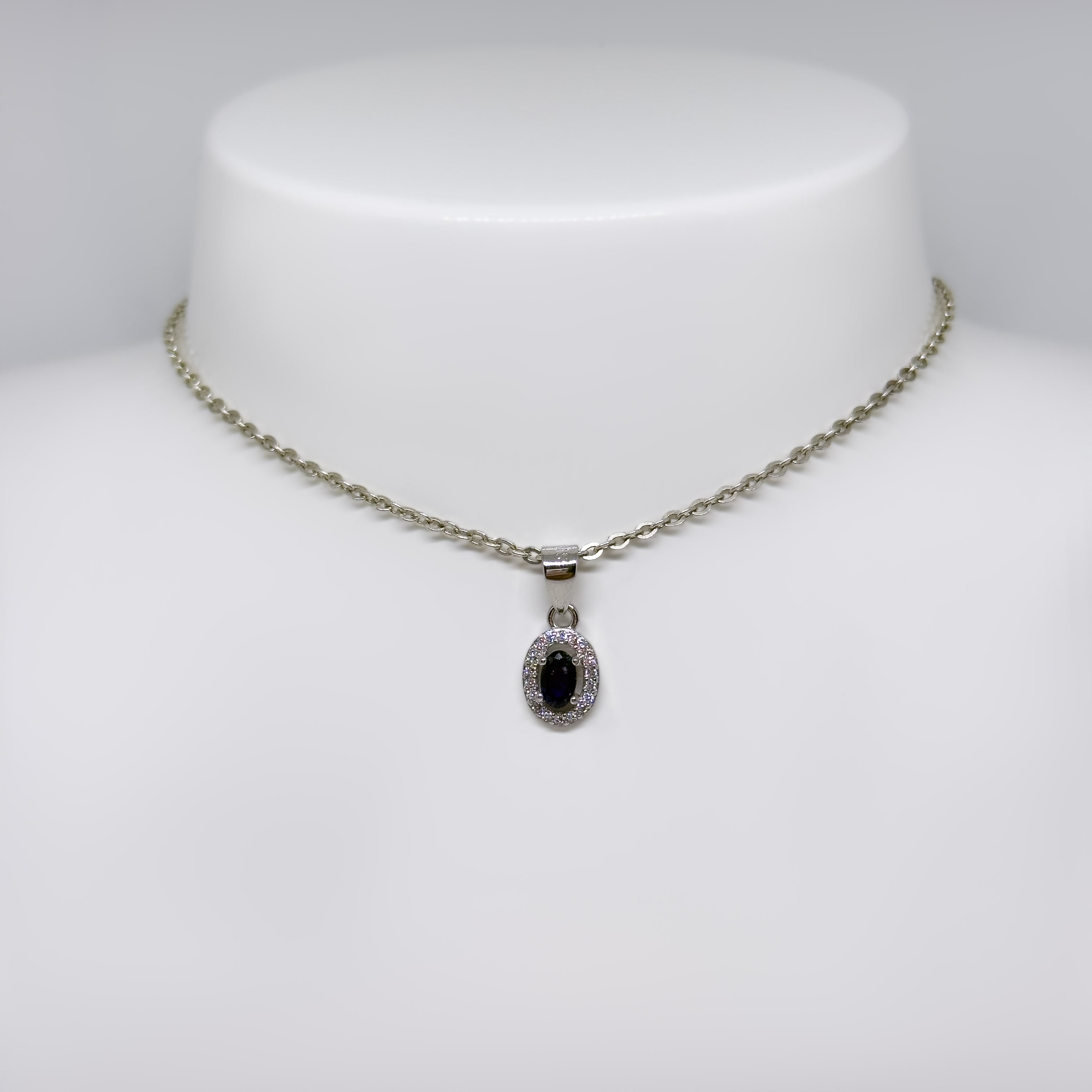 Silver Blue Sapphire & Crystal Pendant