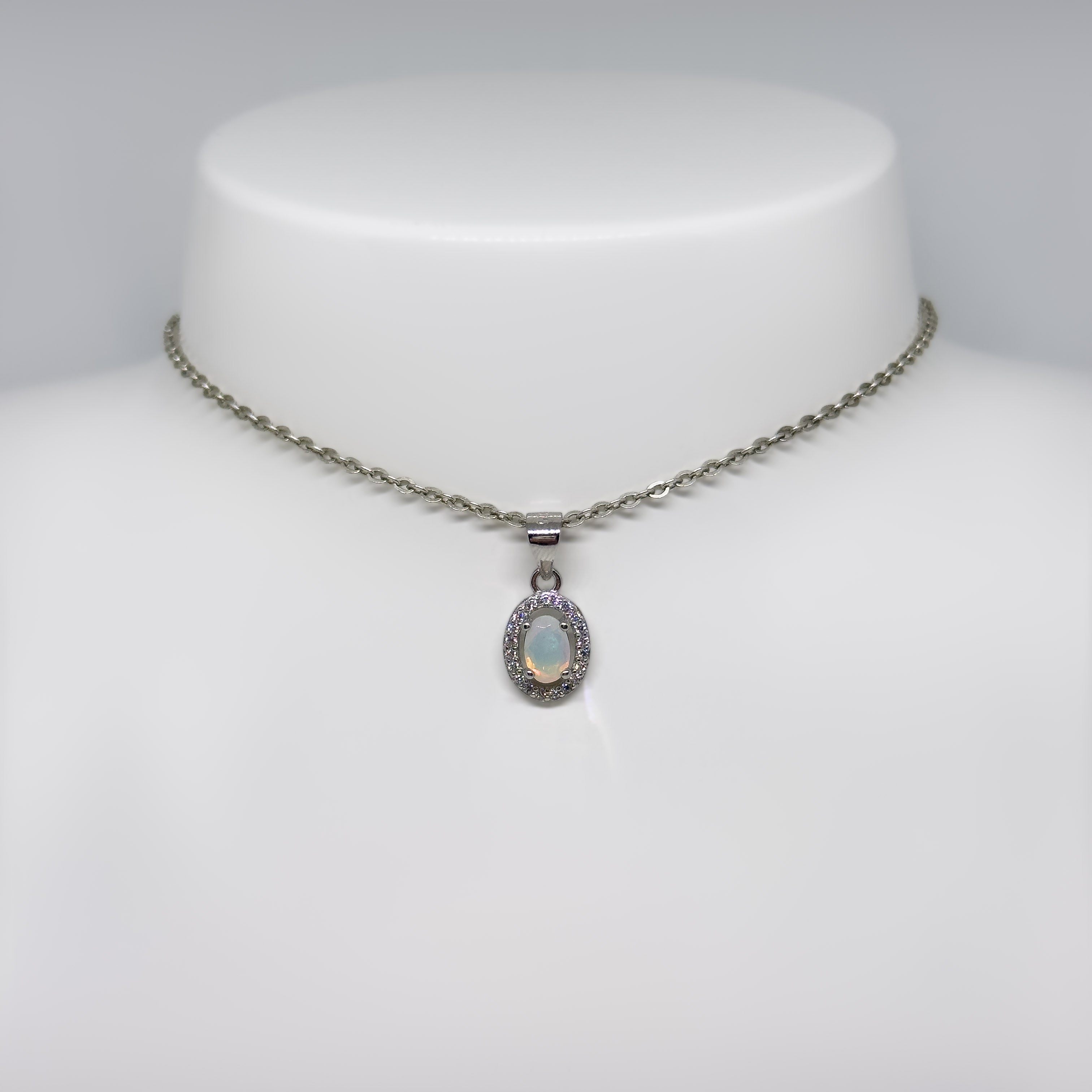 Sterling Silver Ethiopian Opal & Crystal Pendant