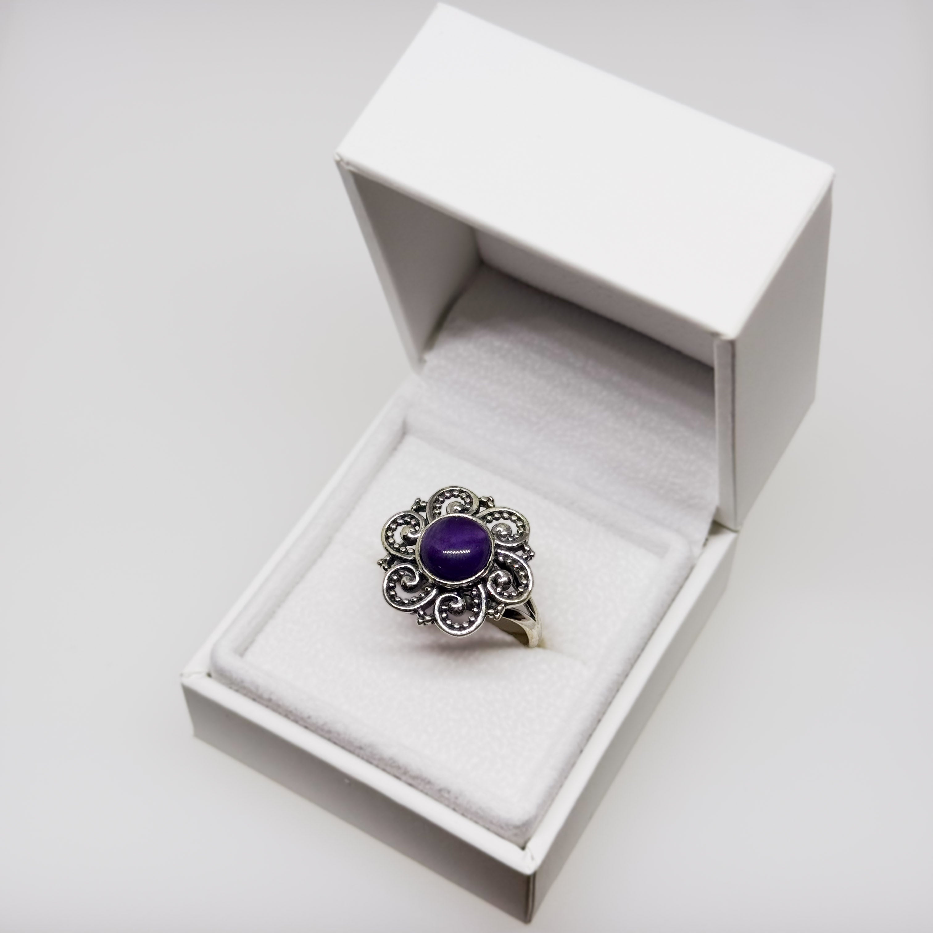 Hopeinen Ametisti sormus, koko 18+