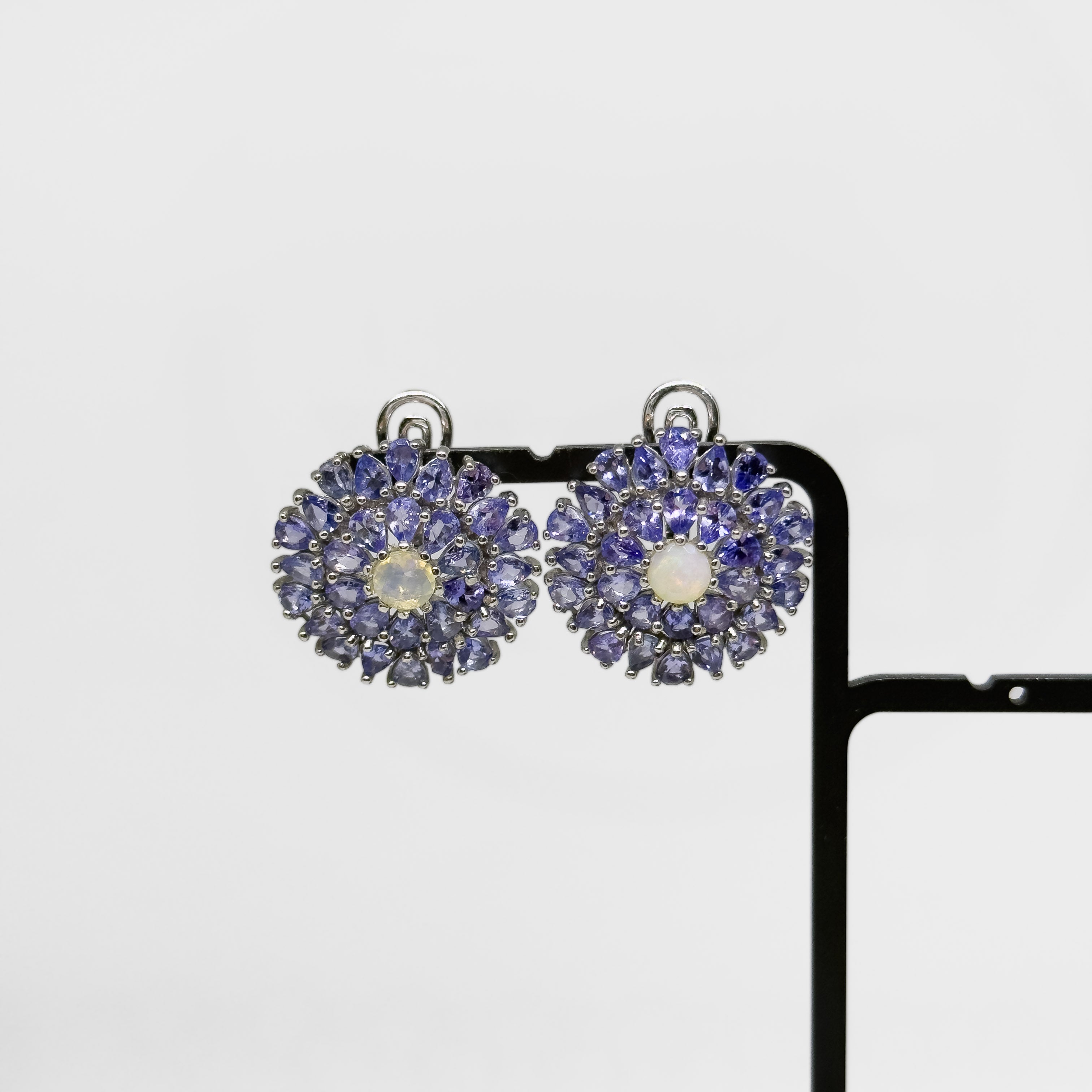 Hopeiset Tansaniitti & Opaali korvakorut