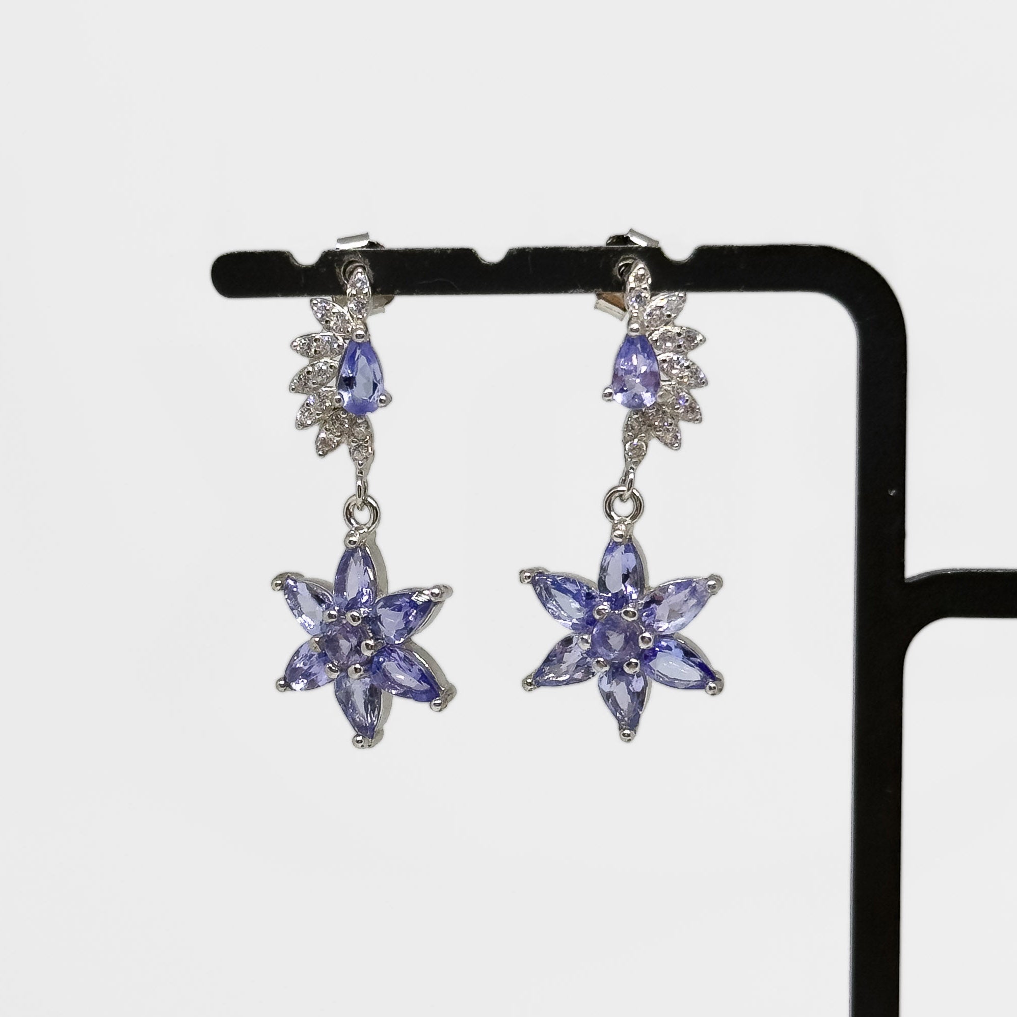 Hopeiset Tansaniitti & Kristalli korvakorut