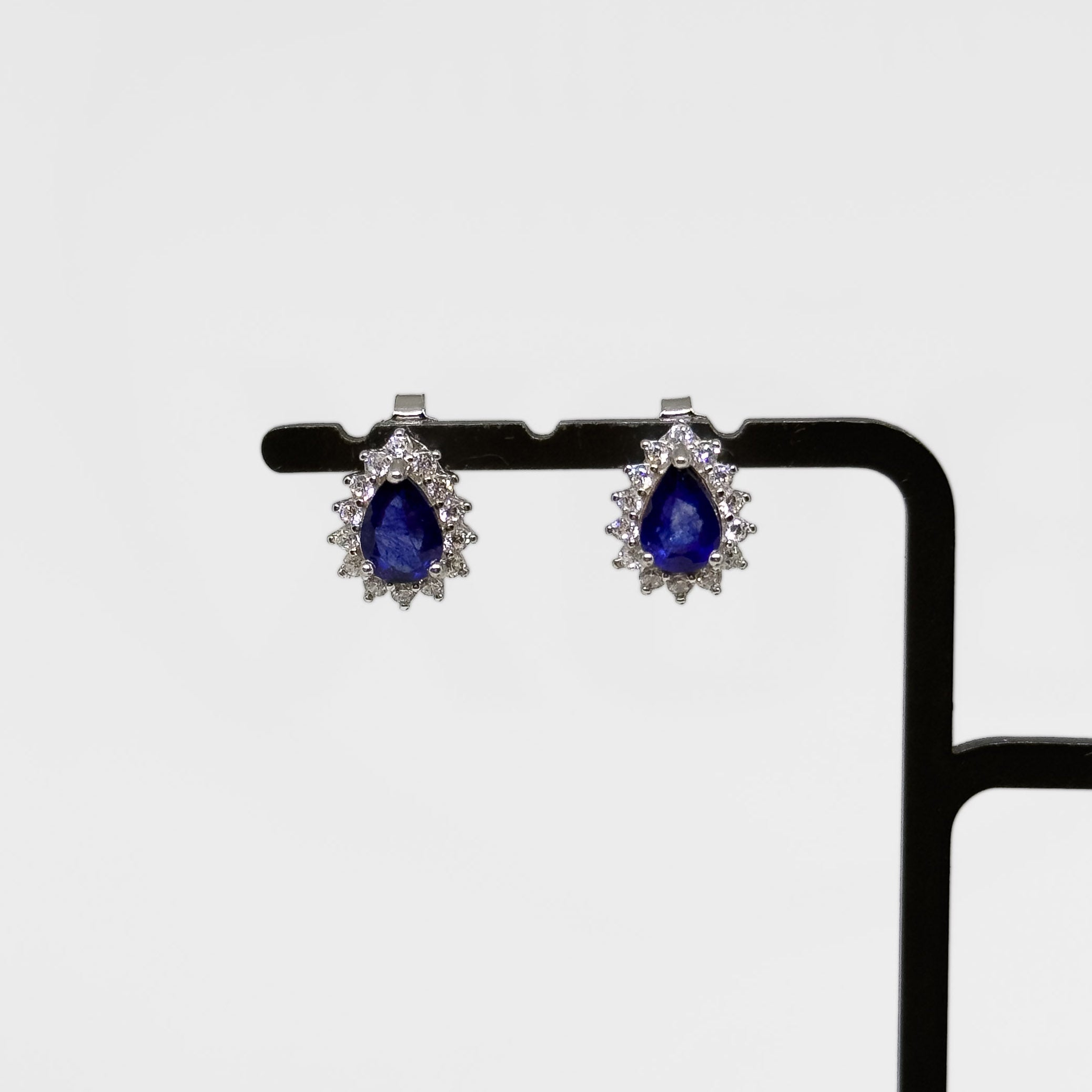 Hopeiset Sinisafiiri & Kristalli korvakorut