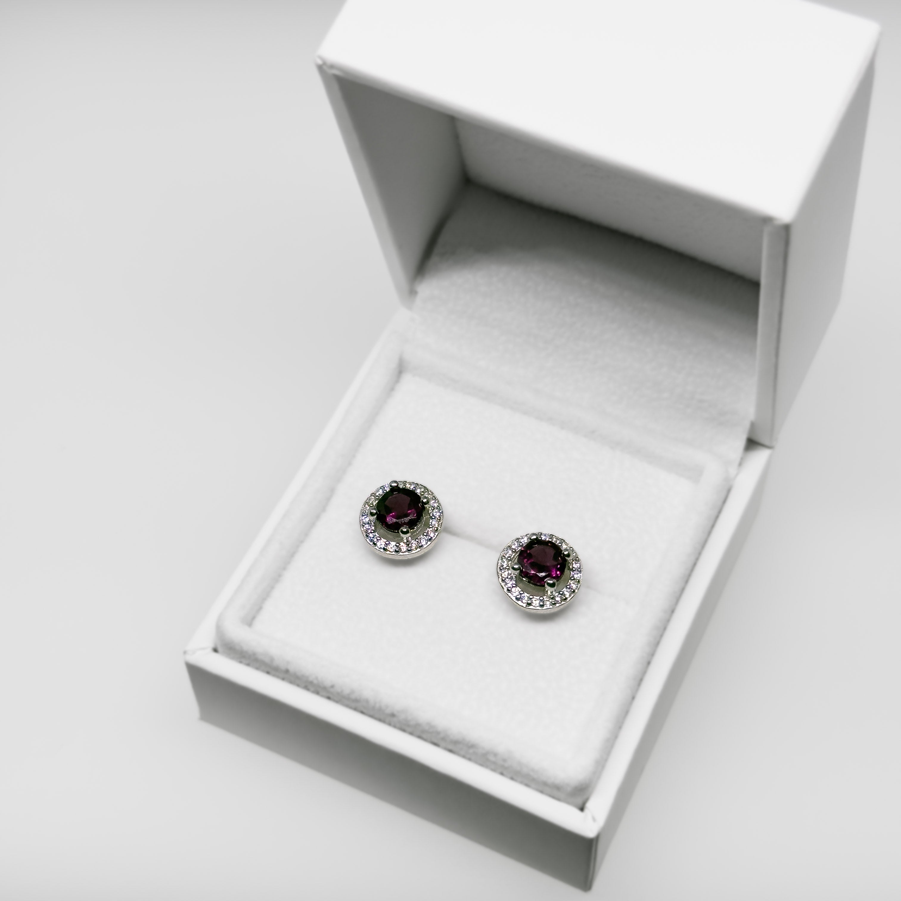 Hopeiset Rhodoliitti & Kristalli korvakorut