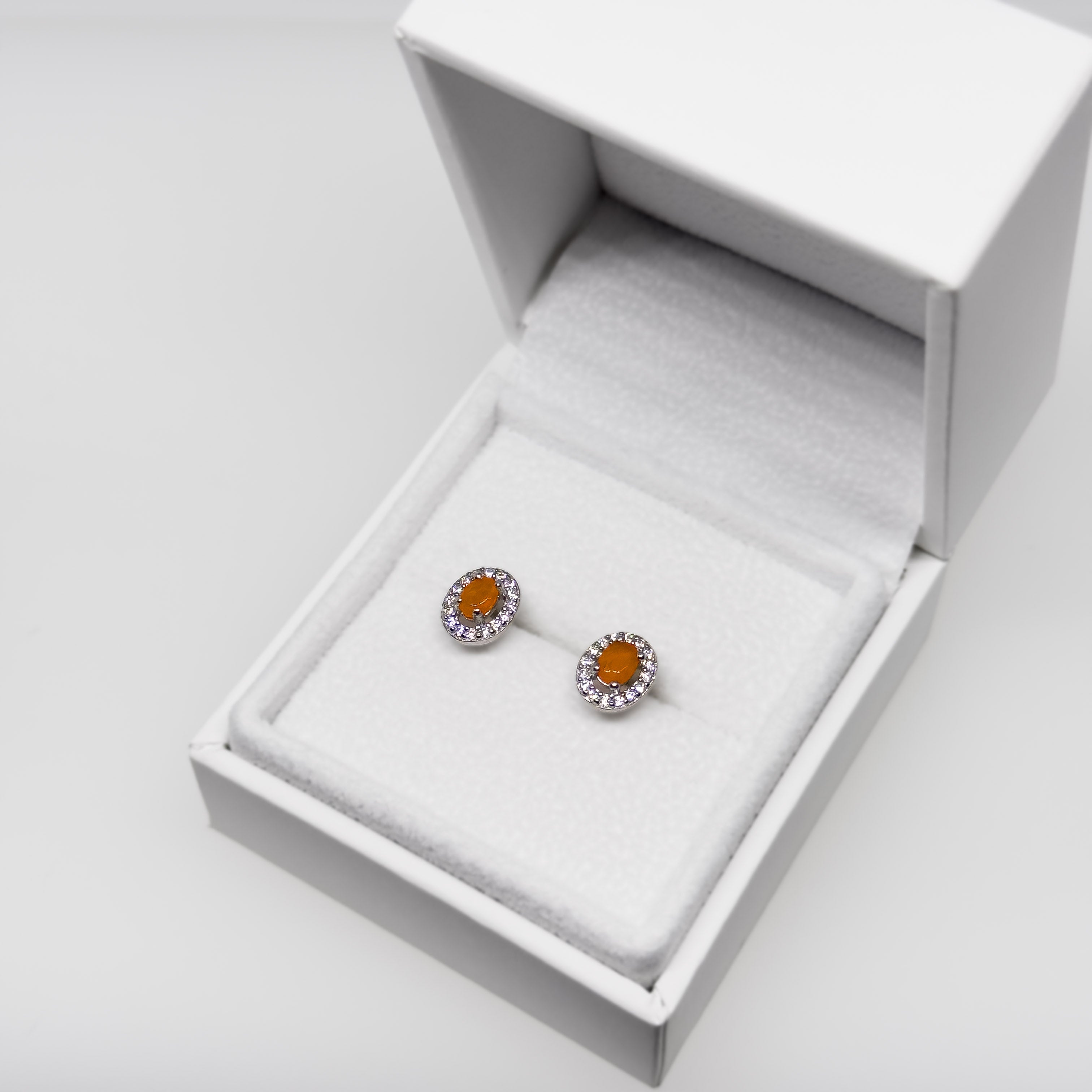 Sterling Silver Fire Opal & Crystal Earrings