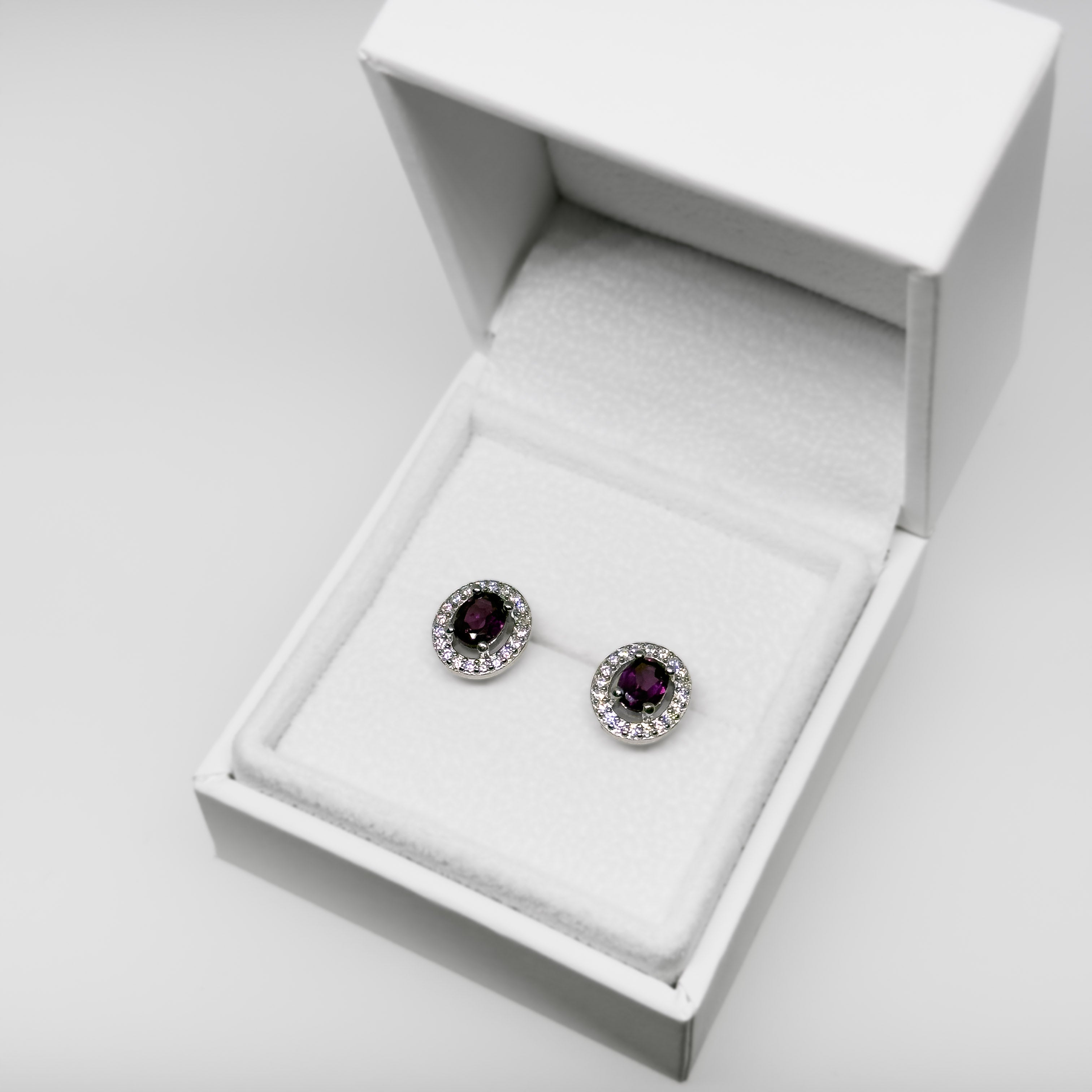 Hopeiset Rhodoliitti & Kristalli korvakorut