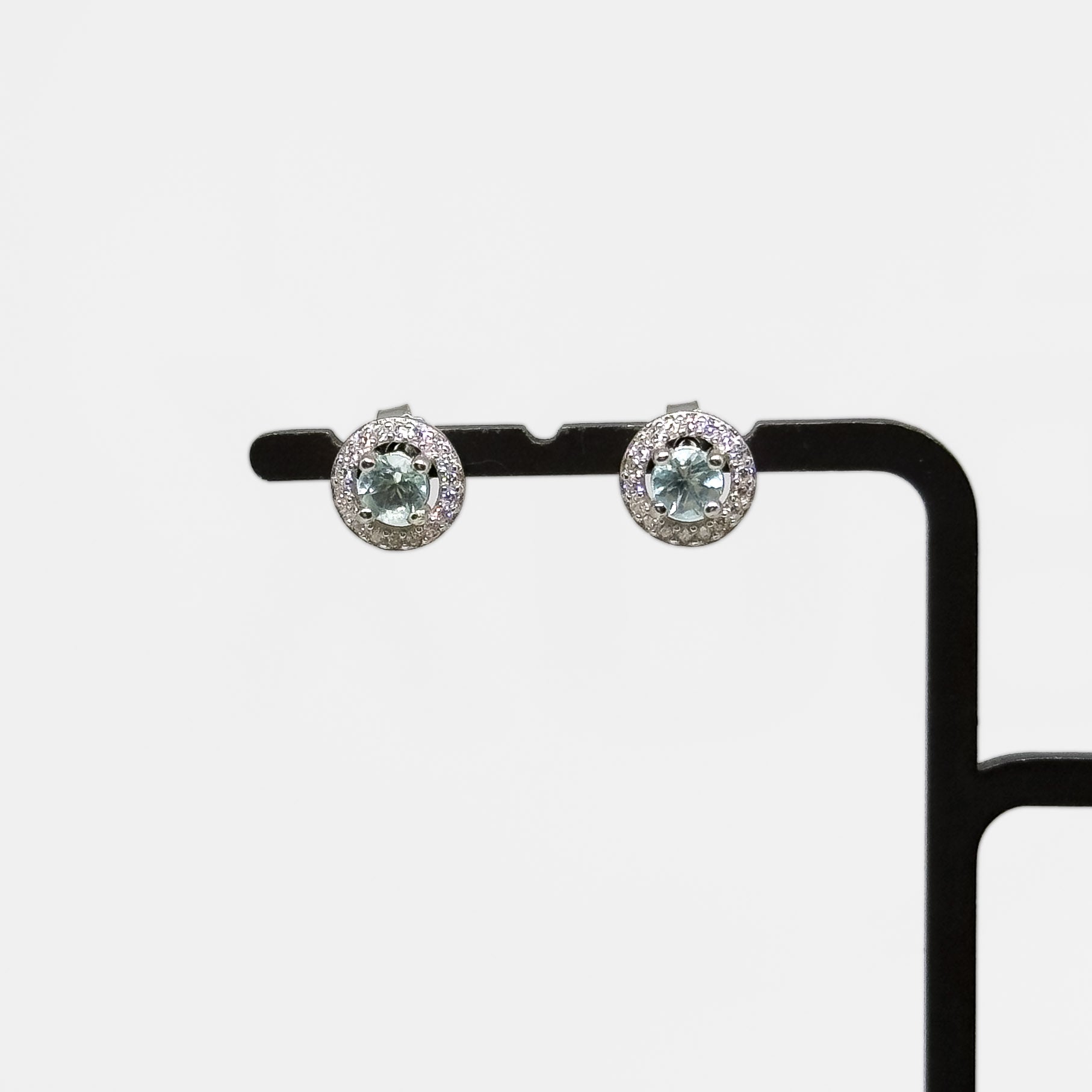 Hopeiset Akvamariini & Kristalli korvakorut