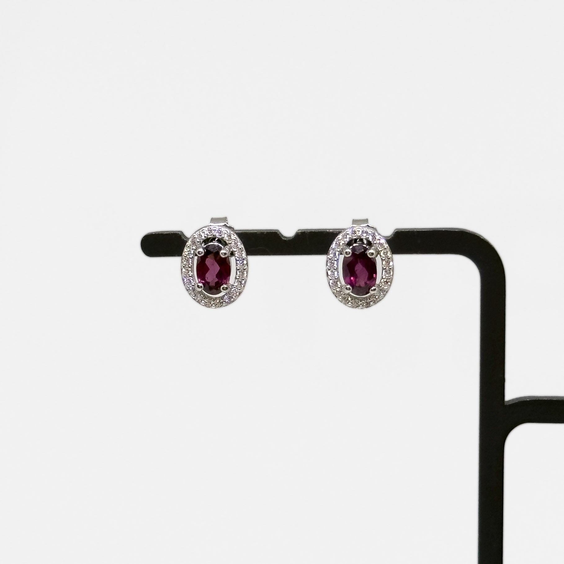 Hopeiset Rhodoliitti & Kristalli korvakorut