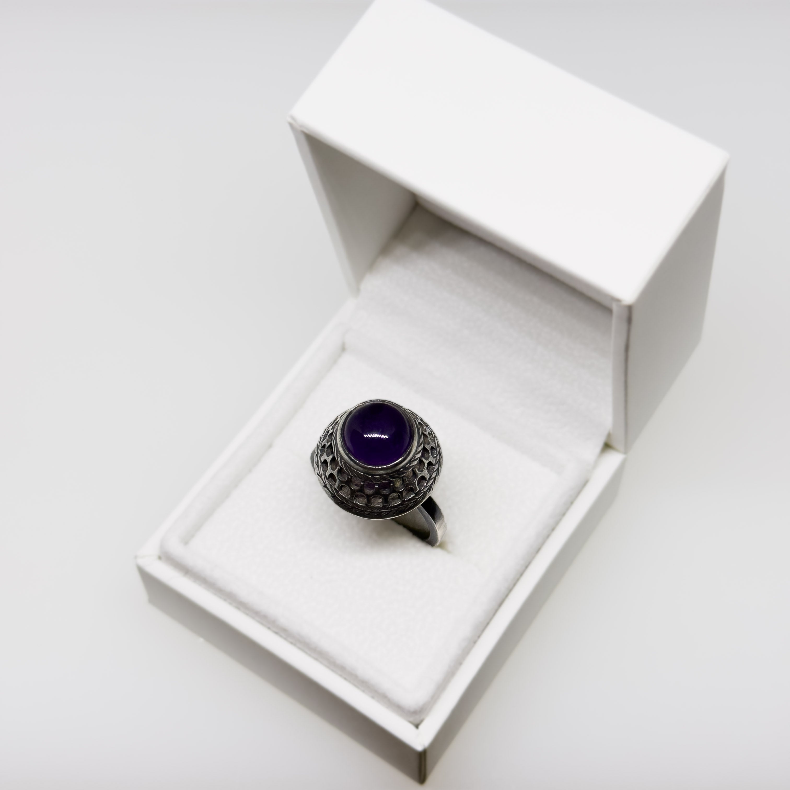 Kalevala Koru silver Uskela Amethyst ring, size 17+