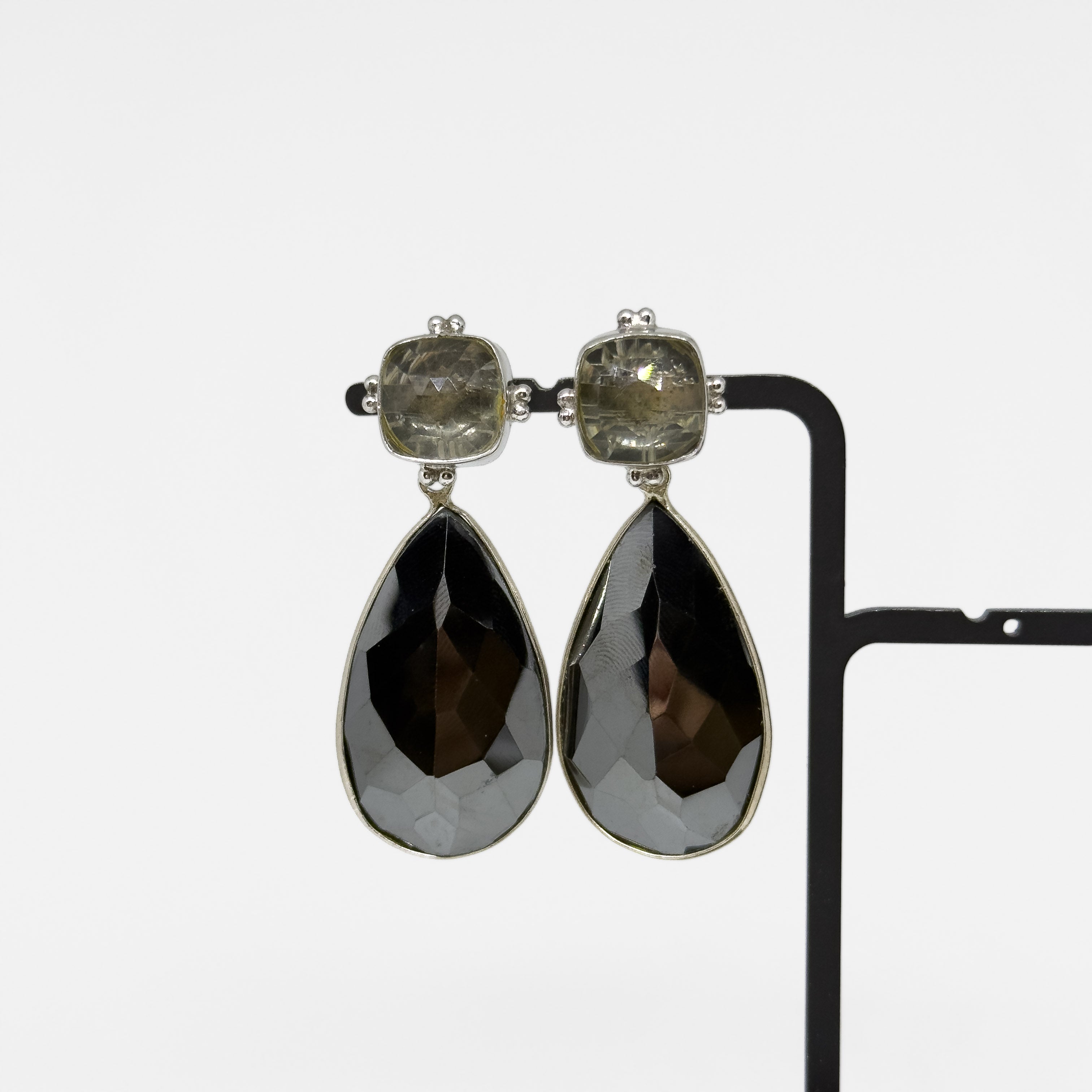 Silver Prasiolite & Hematite Earrings