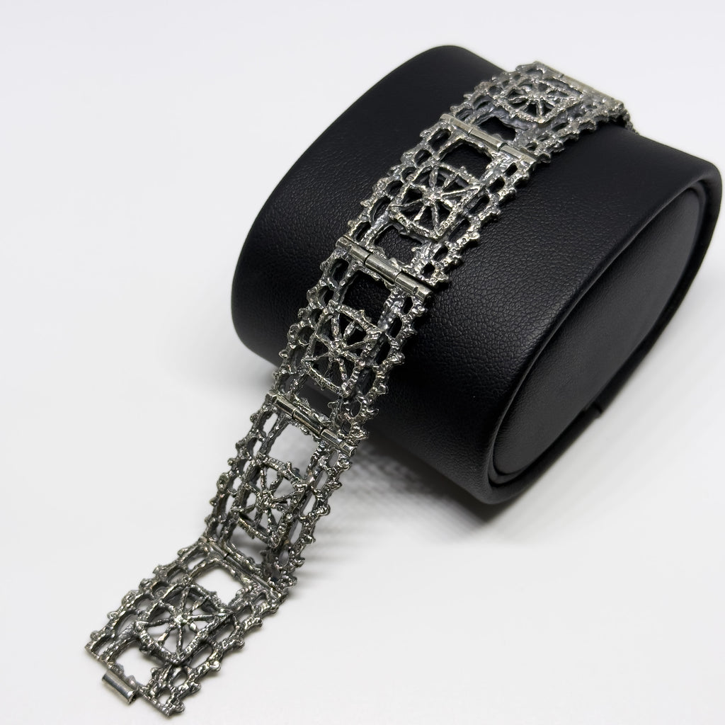 Pentti Sarpaneva hopeinen Pitsi rannekoru 18.5cm